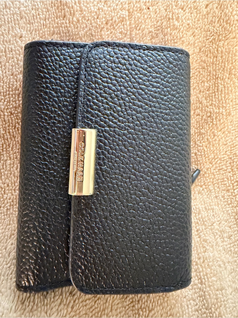 Cole Haan Black Pebbled Leather Wallet w/Gold Hardware & extra card case slots.
